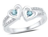 Twin Heart Created Aquamarine Promise Ring 1/8 Carat  in Sterling Silver